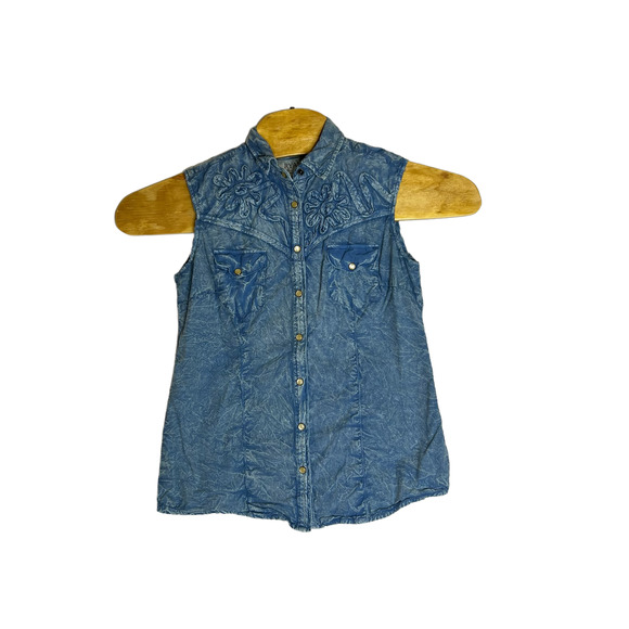 Ryan Michael Tops - Ryan Michael Jean Vest with Floral Detail